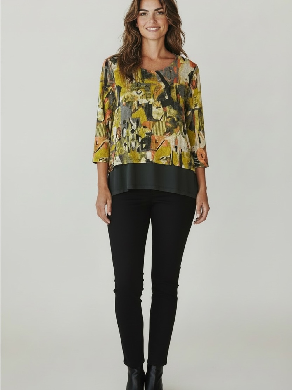 Multiples Yellow Multi Abstract Layered-Hem Tunic